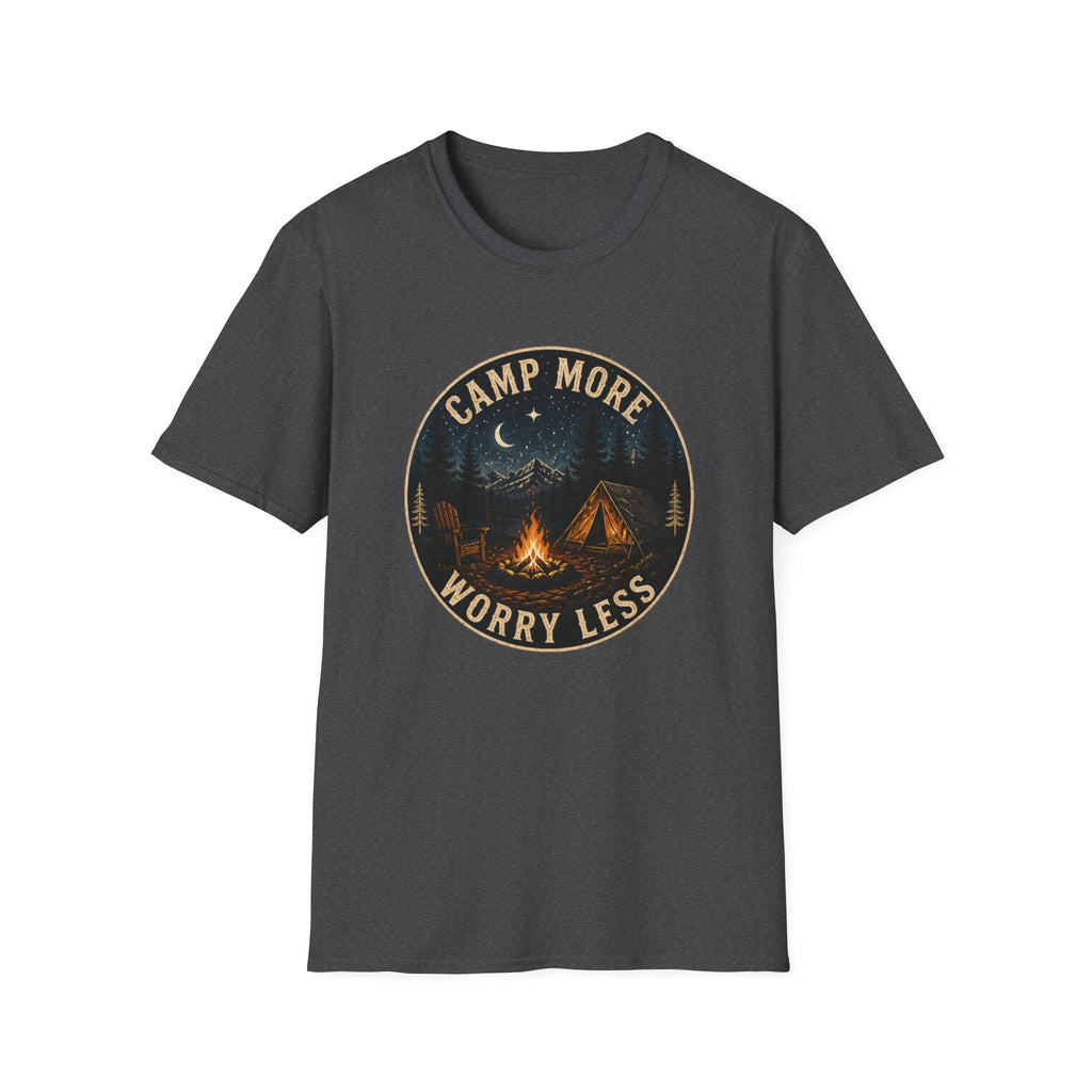 Camp More Worry Less Shirt, Camping Graphic Tee, Outdoor Adventure Shirt, Campfire Nature Shirt,Gift for Camper|FathersDay