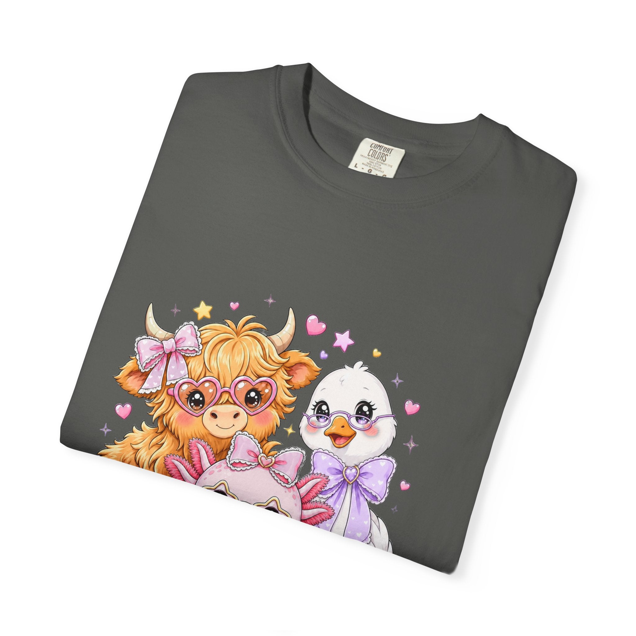 Cute Pastel Farm Animals cow chick kitten T-Shirt | Kawaii trio illustration| Gift for Her