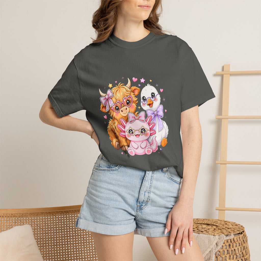 Cute Pastel Farm Animals cow chick kitten T-Shirt | Kawaii trio illustration| Gift for Her