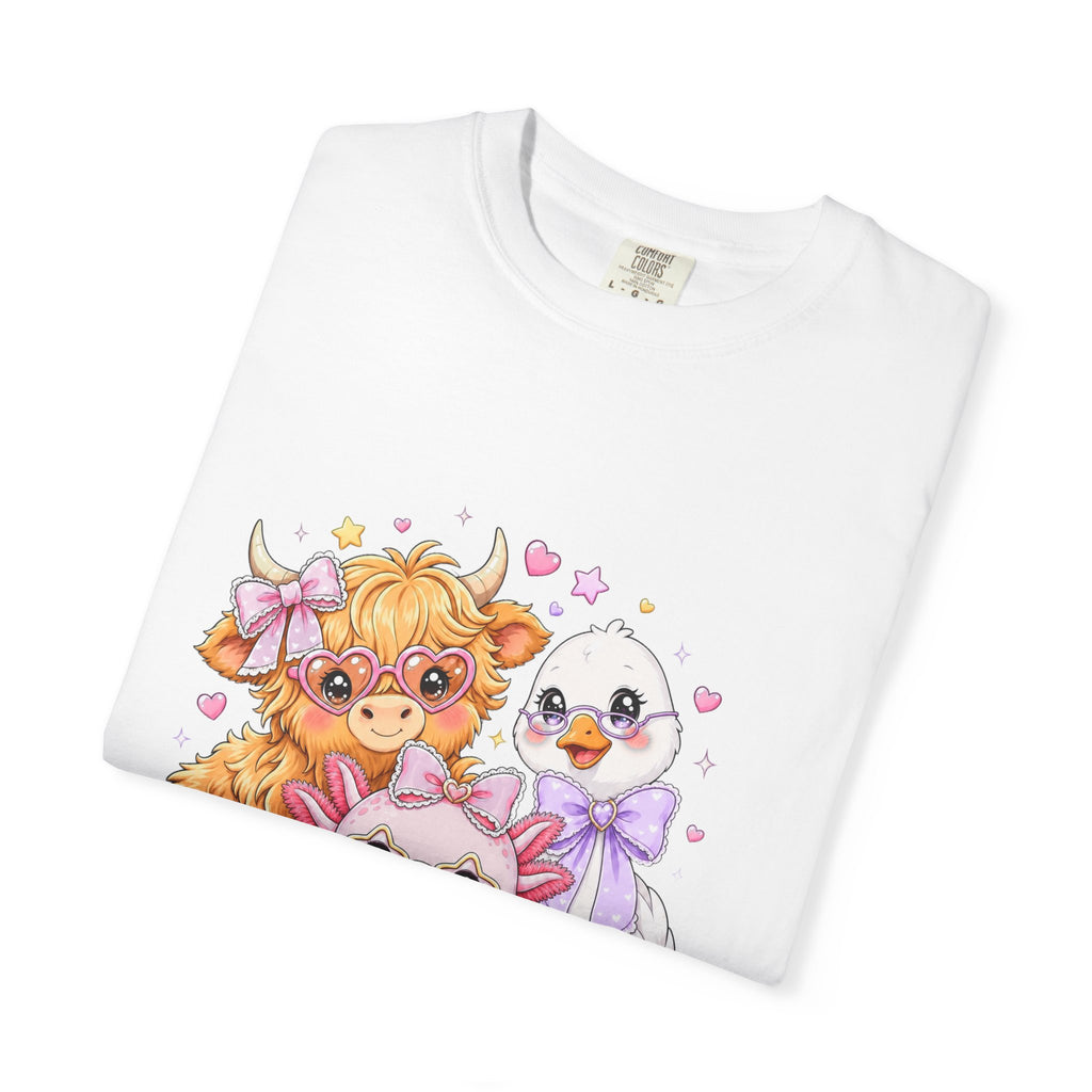 Cute Pastel Farm Animals cow chick kitten T-Shirt | Kawaii trio illustration| Gift for Her