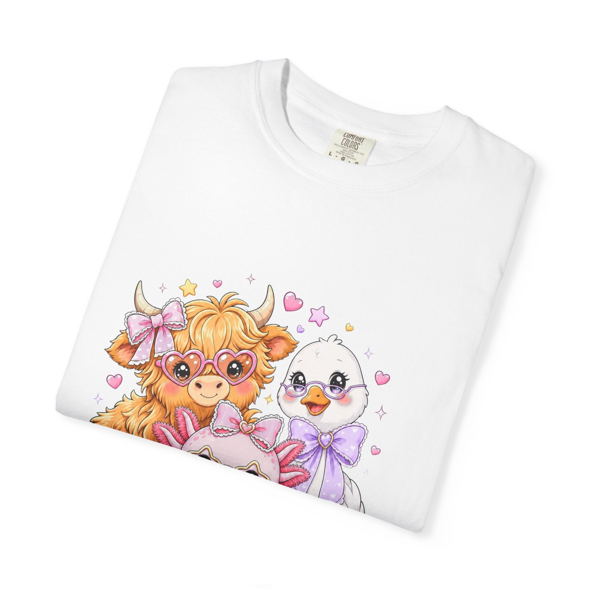 Cute Pastel Farm Animals cow chick kitten T-Shirt | Kawaii trio illustration| Gift for Her
