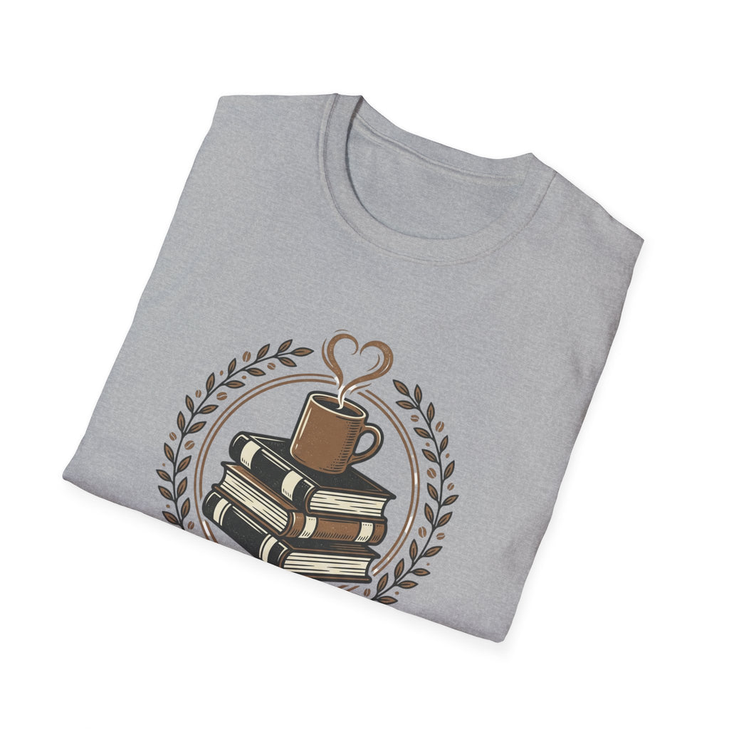 Books & Coffee T-Shirt | Stack of Books with Coffee Mug, Reading Lover Tee