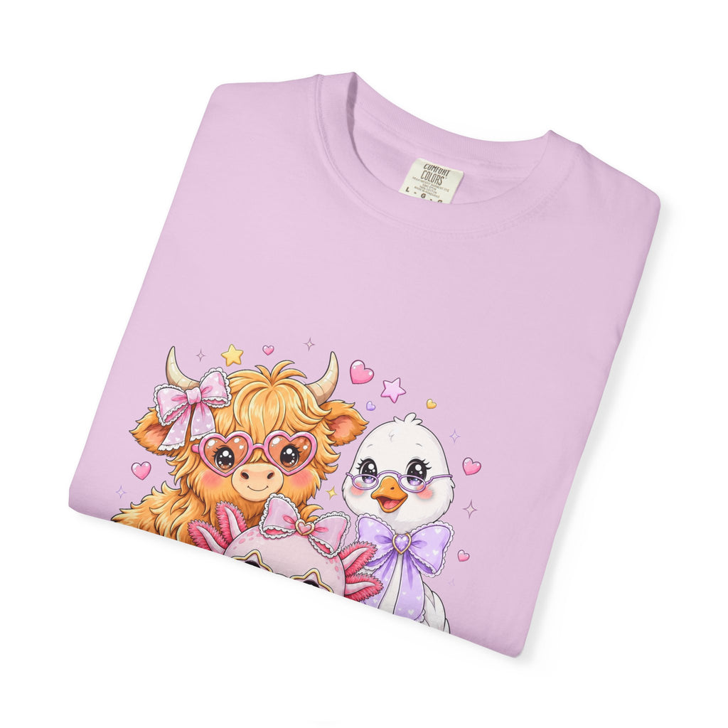 Cute Pastel Farm Animals cow chick kitten T-Shirt | Kawaii trio illustration| Gift for Her