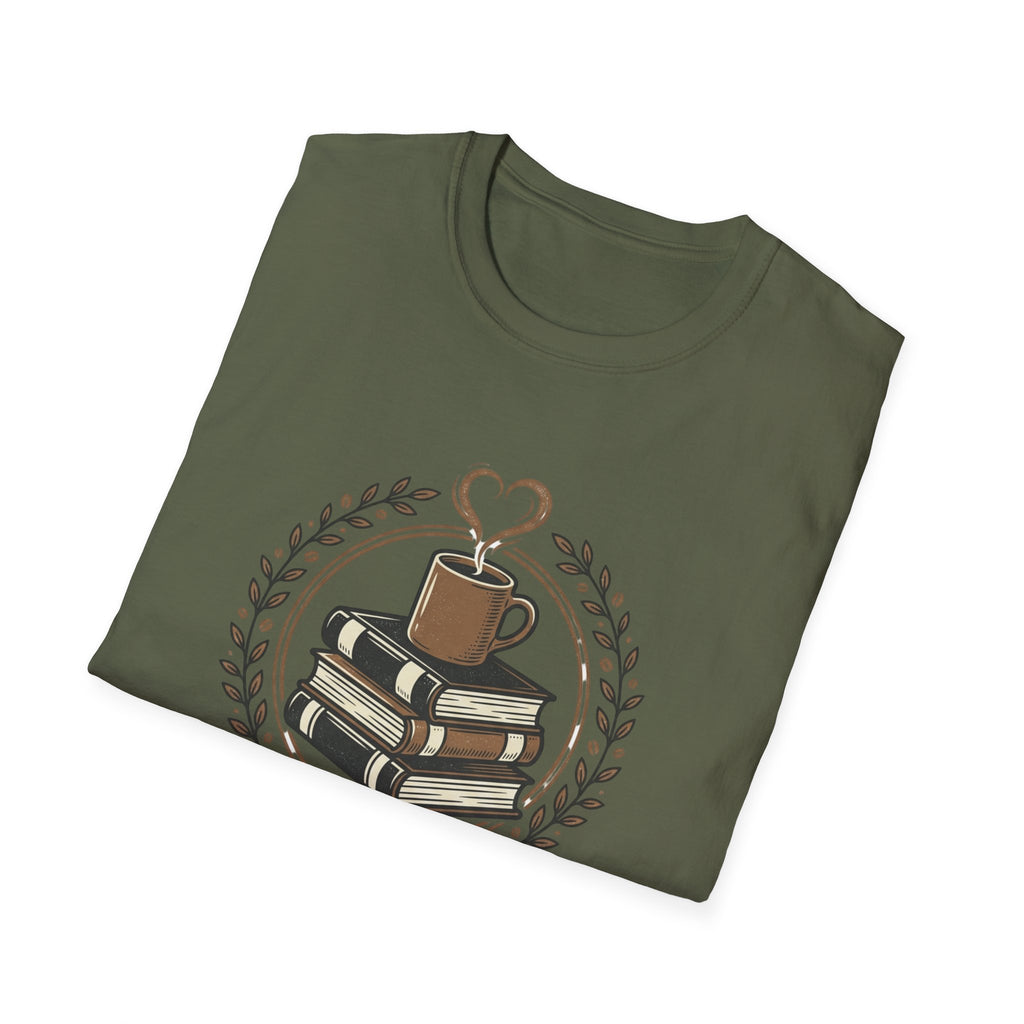 Books & Coffee T-Shirt | Stack of Books with Coffee Mug, Reading Lover Tee