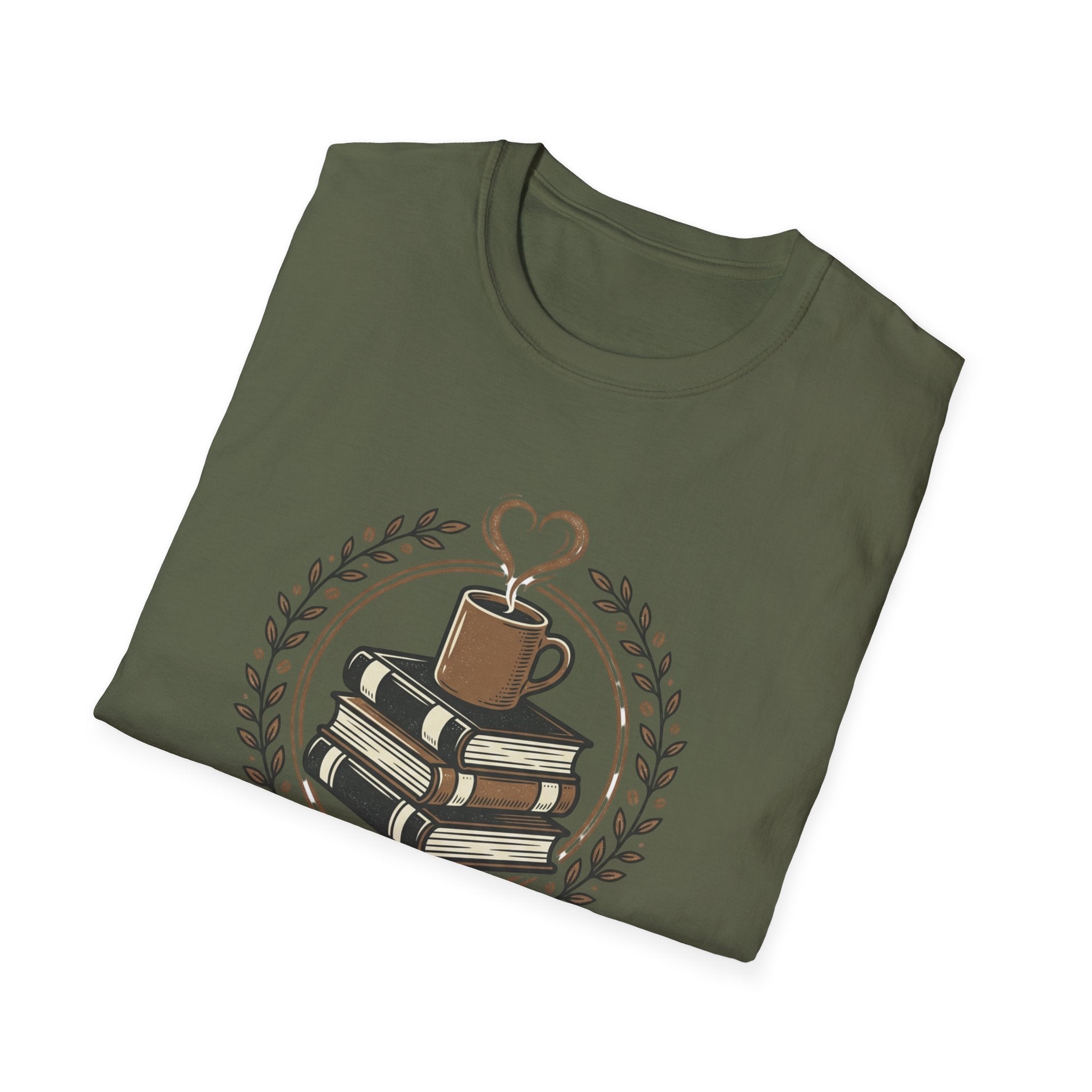 Books & Coffee T-Shirt | Stack of Books with Coffee Mug, Reading Lover Tee