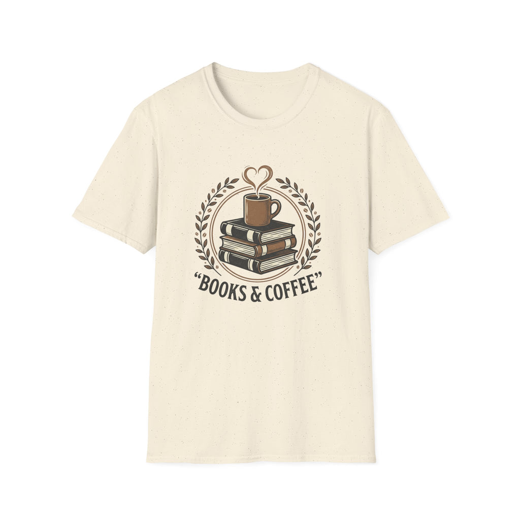 Books & Coffee T-Shirt | Stack of Books with Coffee Mug, Reading Lover Tee