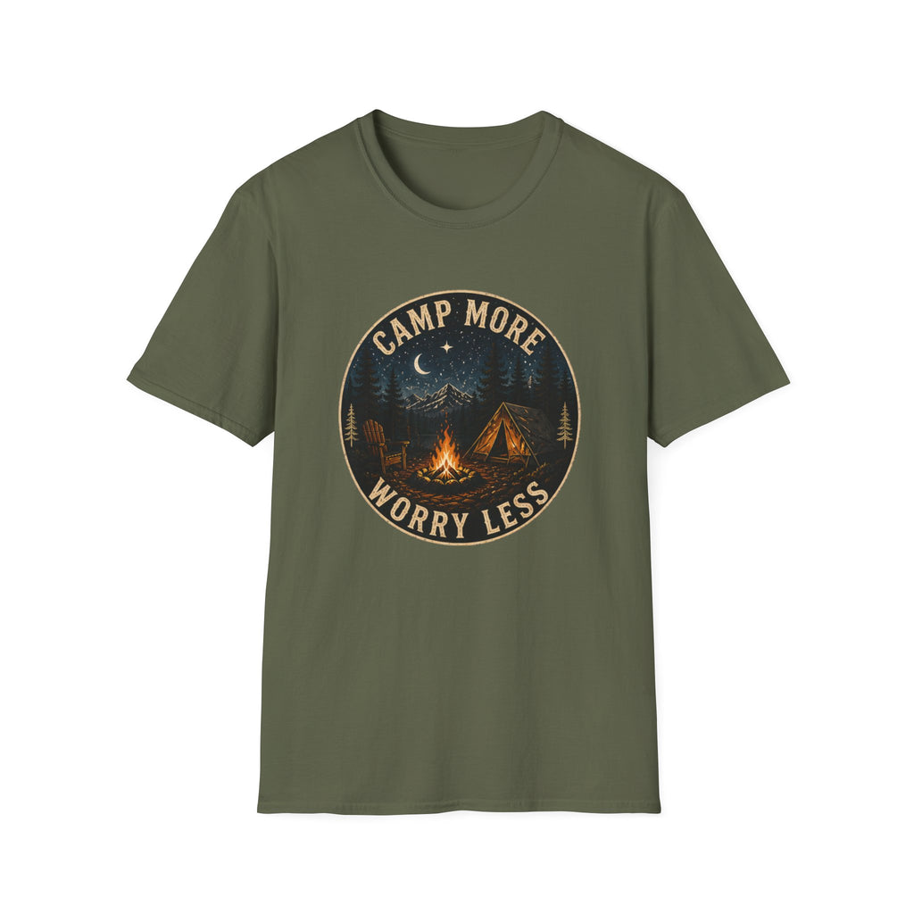 Camp More Worry Less Shirt, Camping Graphic Tee, Outdoor Adventure Shirt, Campfire Nature Shirt,Gift for Camper|FathersDay