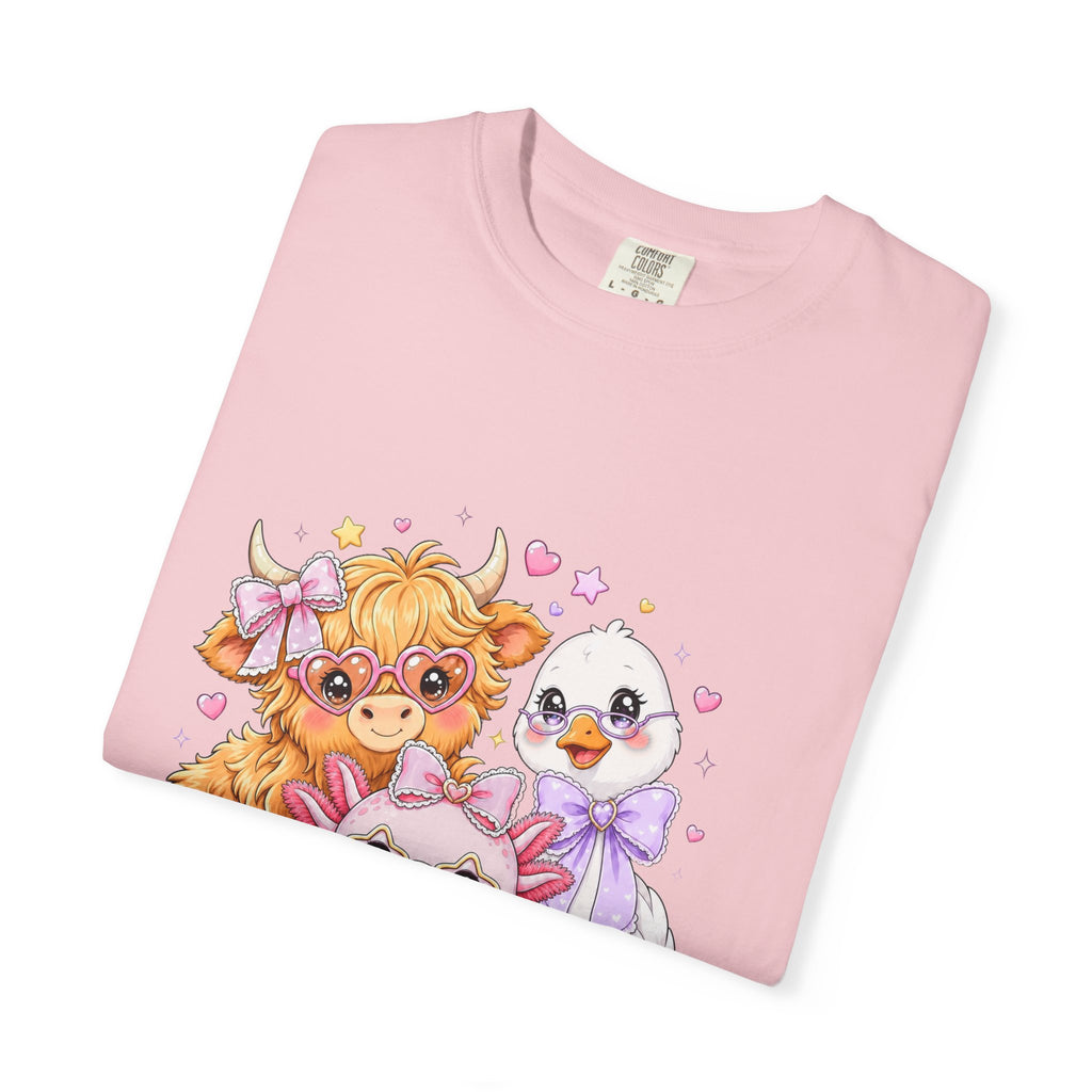 Cute Pastel Farm Animals cow chick kitten T-Shirt | Kawaii trio illustration| Gift for Her