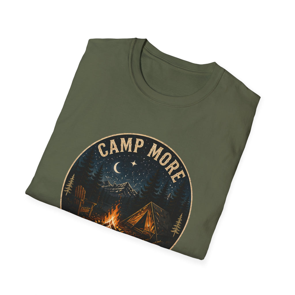 Camp More Worry Less Shirt, Camping Graphic Tee, Outdoor Adventure Shirt, Campfire Nature Shirt,Gift for Camper|FathersDay
