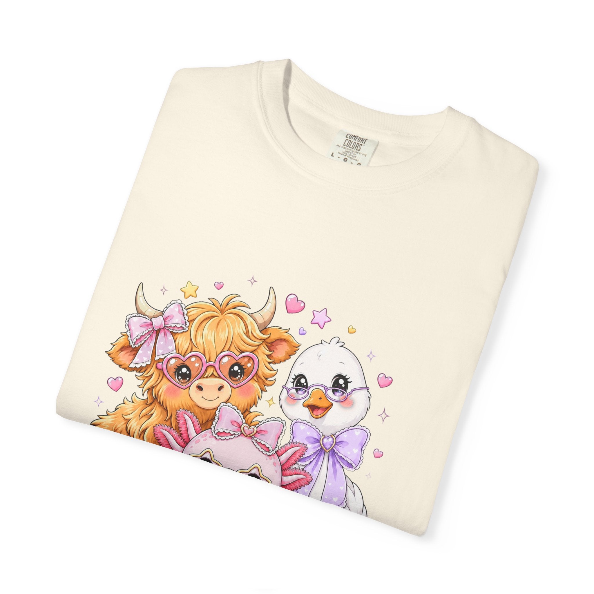 Cute Pastel Farm Animals cow chick kitten T-Shirt | Kawaii trio illustration| Gift for Her