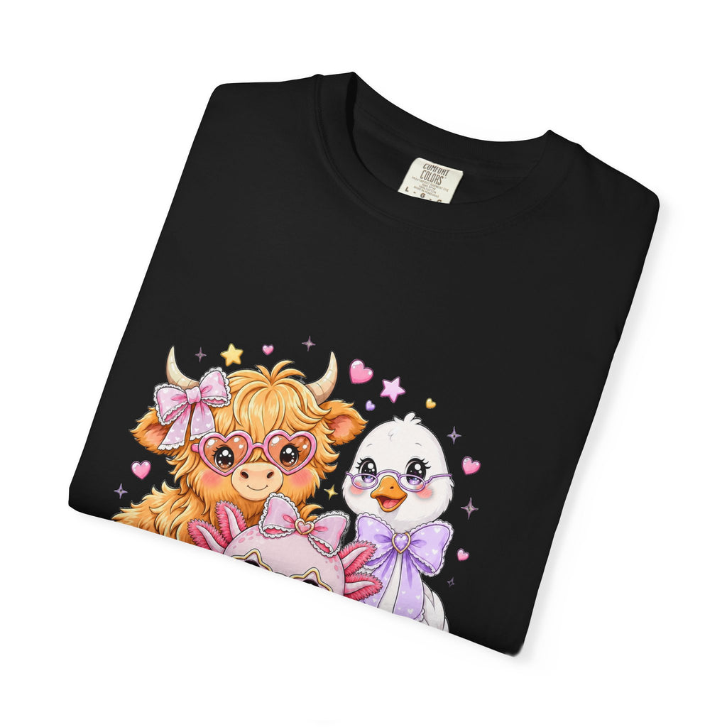 Cute Pastel Farm Animals cow chick kitten T-Shirt | Kawaii trio illustration| Gift for Her