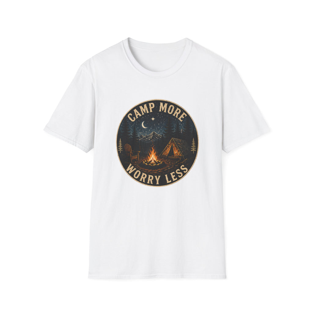 Camp More Worry Less Shirt, Camping Graphic Tee, Outdoor Adventure Shirt, Campfire Nature Shirt,Gift for Camper|FathersDay
