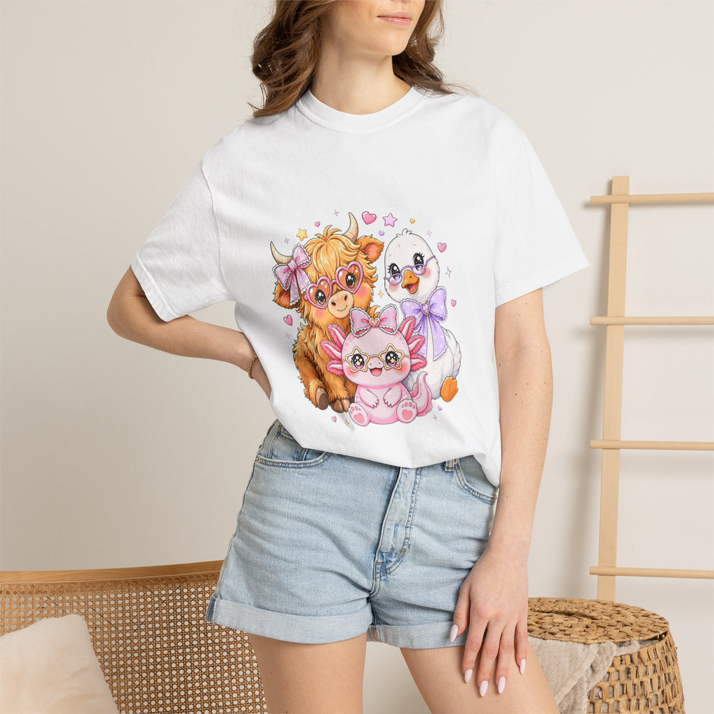 Cute Pastel Farm Animals cow chick kitten T-Shirt | Kawaii trio illustration| Gift for Her