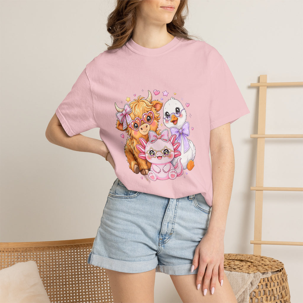 Cute Pastel Farm Animals cow chick kitten T-Shirt | Kawaii trio illustration| Gift for Her