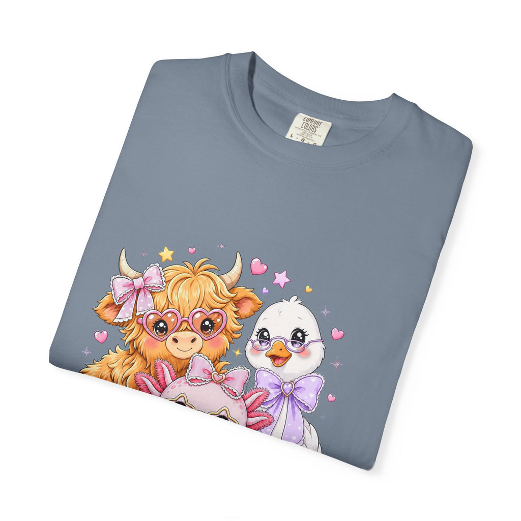 Cute Pastel Farm Animals cow chick kitten T-Shirt | Kawaii trio illustration| Gift for Her