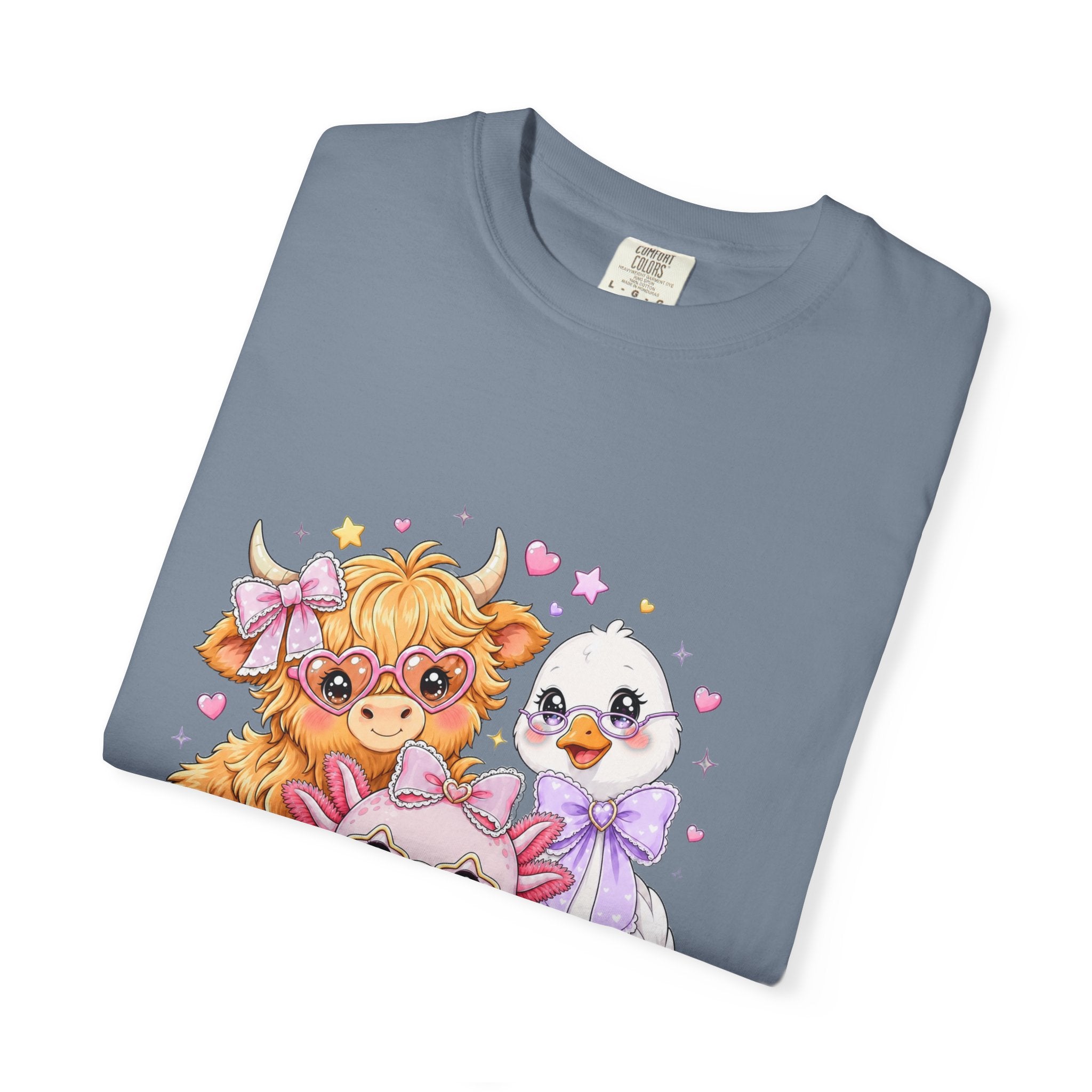 Cute Pastel Farm Animals cow chick kitten T-Shirt | Kawaii trio illustration| Gift for Her