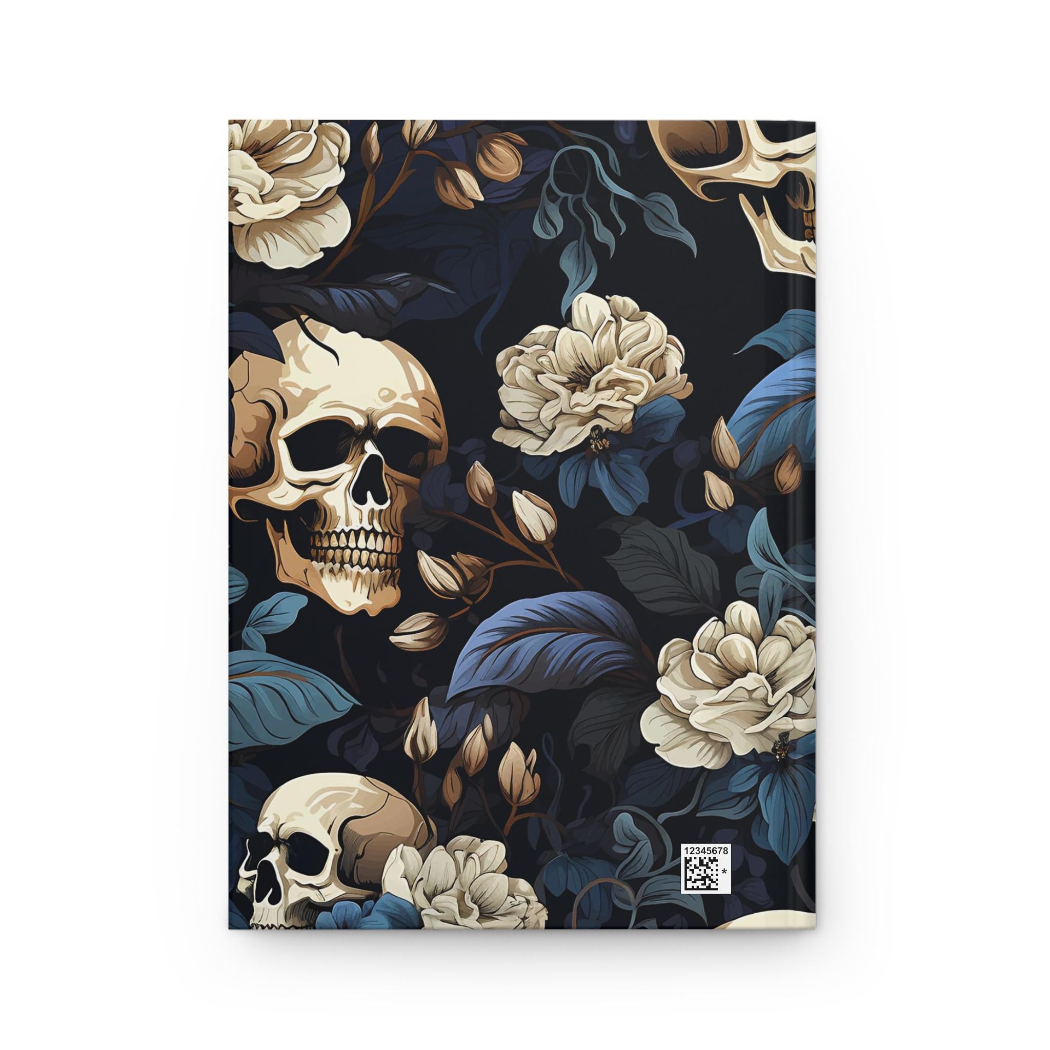 Skull Floral Hardcover Journal | Moody Botanical Notebook, Gothic Dark Floral Diary Gift for Her