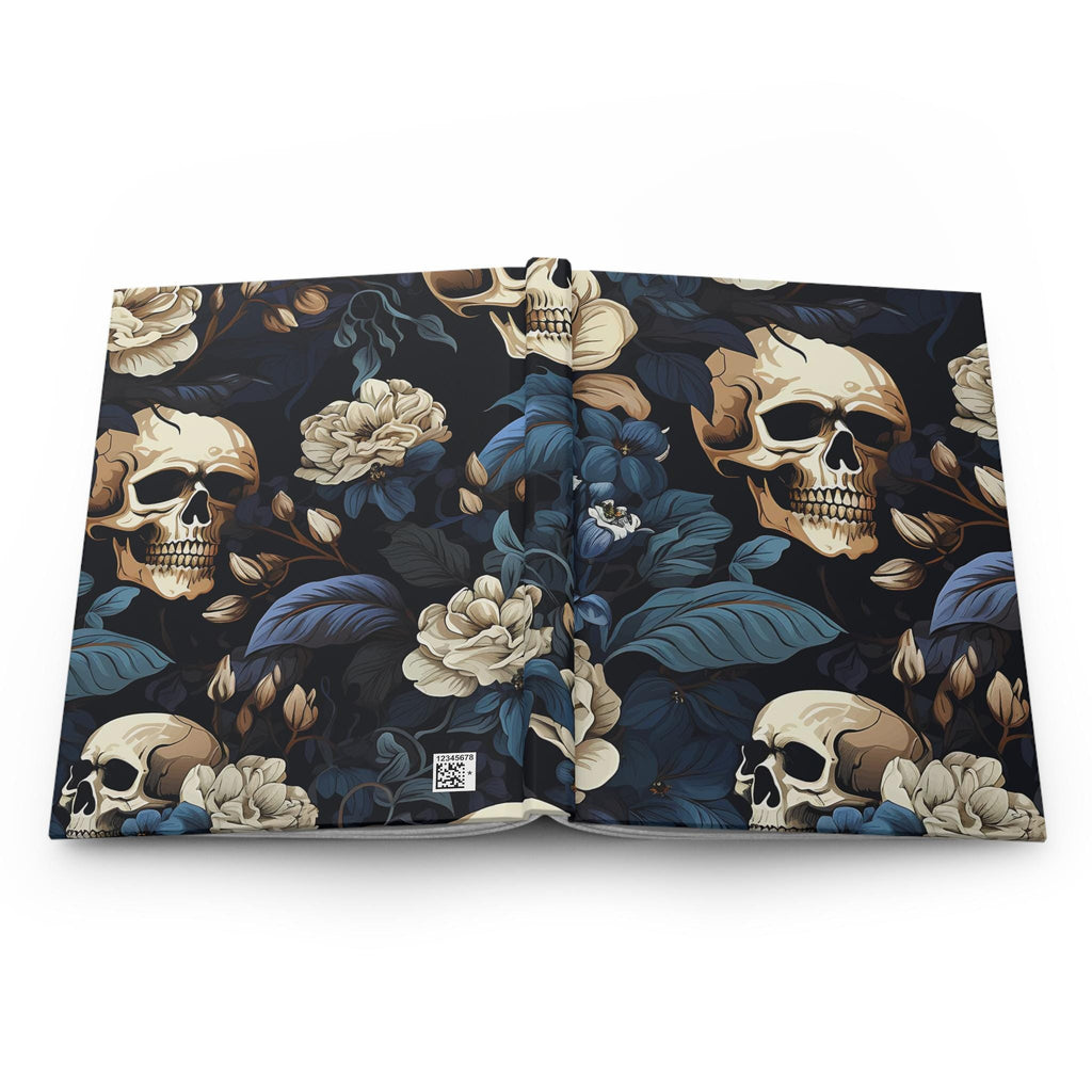 Skull Floral Hardcover Journal | Moody Botanical Notebook, Gothic Dark Floral Diary Gift for Her