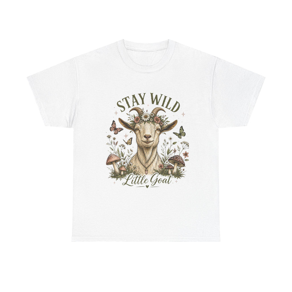 Goat T-Shirt Stay Wild Floral, Cute Goat Tee, Farm Animal Shirt, Cottagecore Goat Gift, Boho Farmhouse Womens Graphic Tee