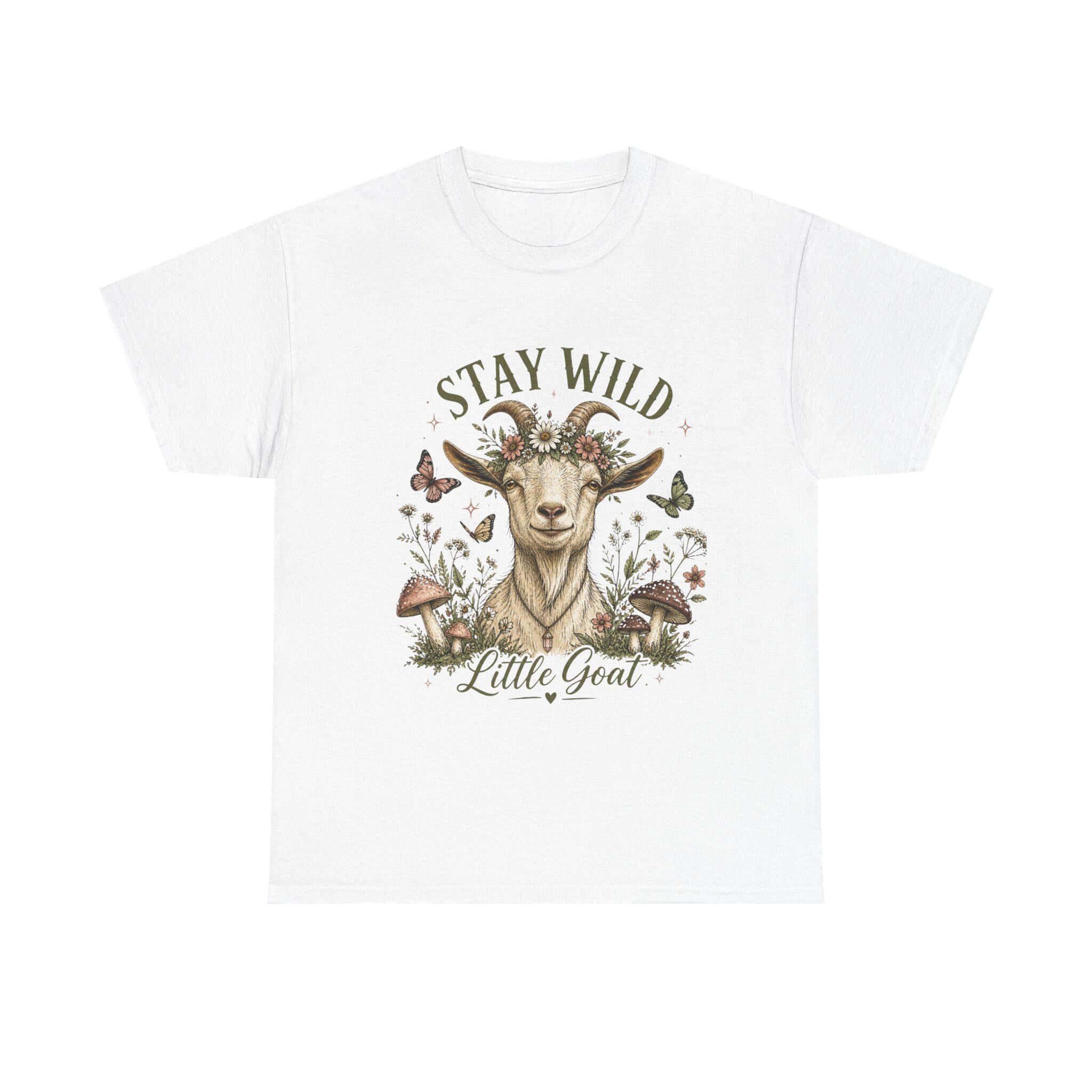 Goat T-Shirt Stay Wild Floral, Cute Goat Tee, Farm Animal Shirt, Cottagecore Goat Gift, Boho Farmhouse Womens Graphic Tee