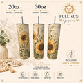Sunflower Tumbler | Rustic Floral Stainless Steel Insulated Cup (20oz, 30oz)
