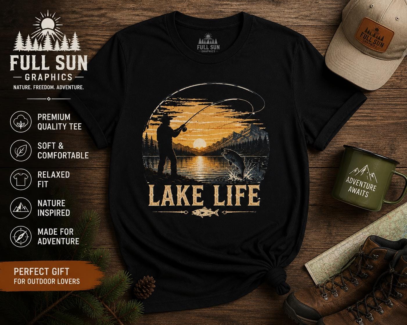 Lake Life Comfort Colors Fishing Shirt Outdoor Adventure Gift Him Her Lake House Tee