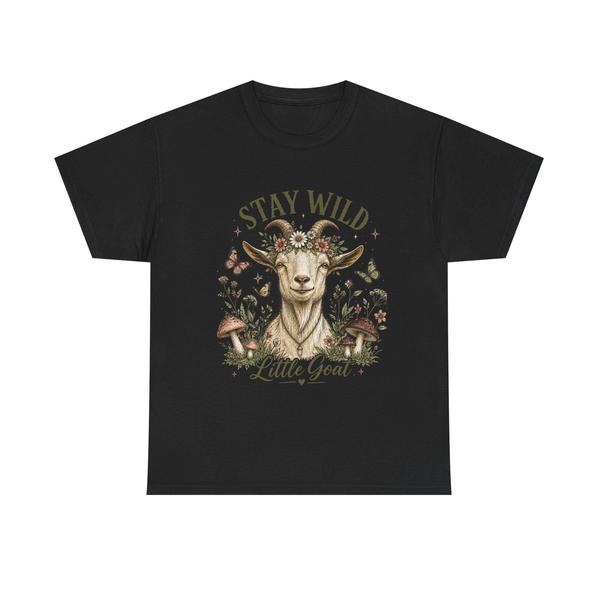 Goat T-Shirt Stay Wild Floral, Cute Goat Tee, Farm Animal Shirt, Cottagecore Goat Gift, Boho Farmhouse Womens Graphic Tee