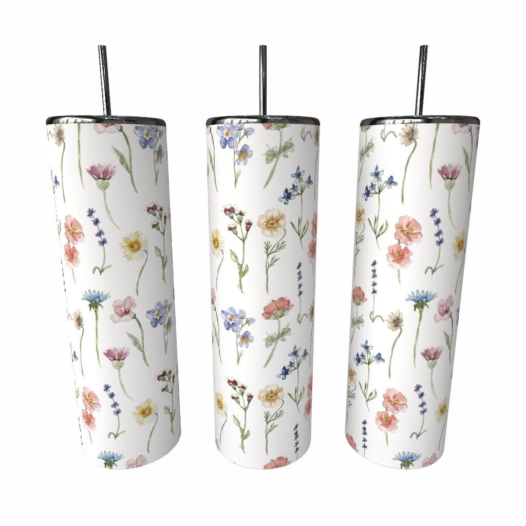 Wildflower Skinny Tumbler, Floral Summer Drinkware, Cottagecore Nature Lover Cup|Fathers Day