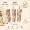 Floral Bow Tumbler | Pink Vintage Coquette Style Stainless Steel Travel Mug