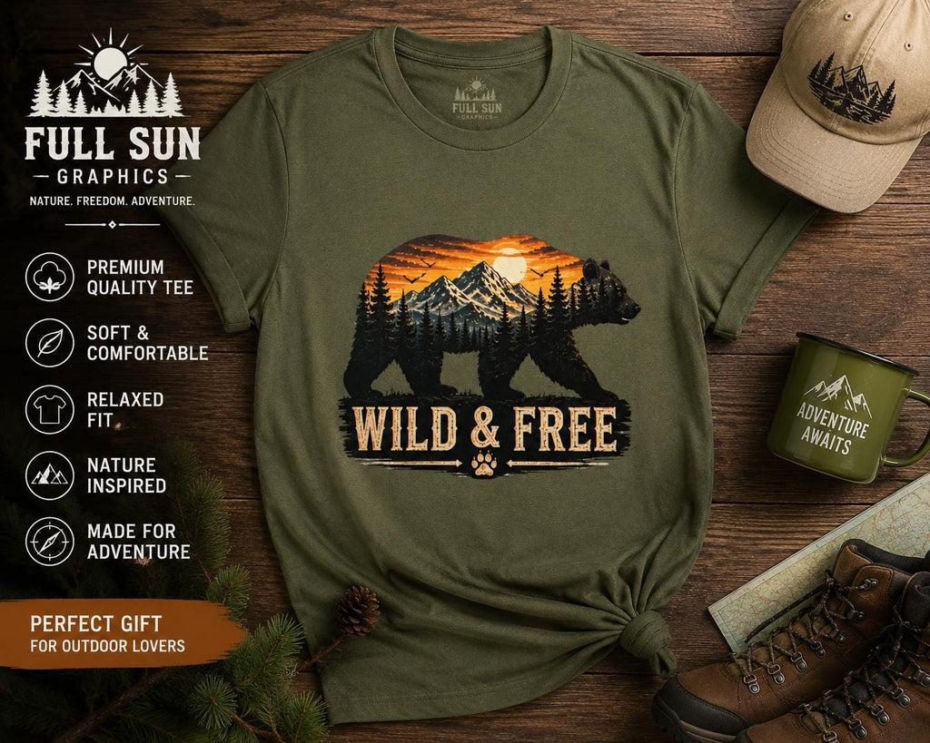 Wild and Free Bear Comfort Colors Shirt Camping Tee Outdoor Adventure Gift for Her Nature Lover
