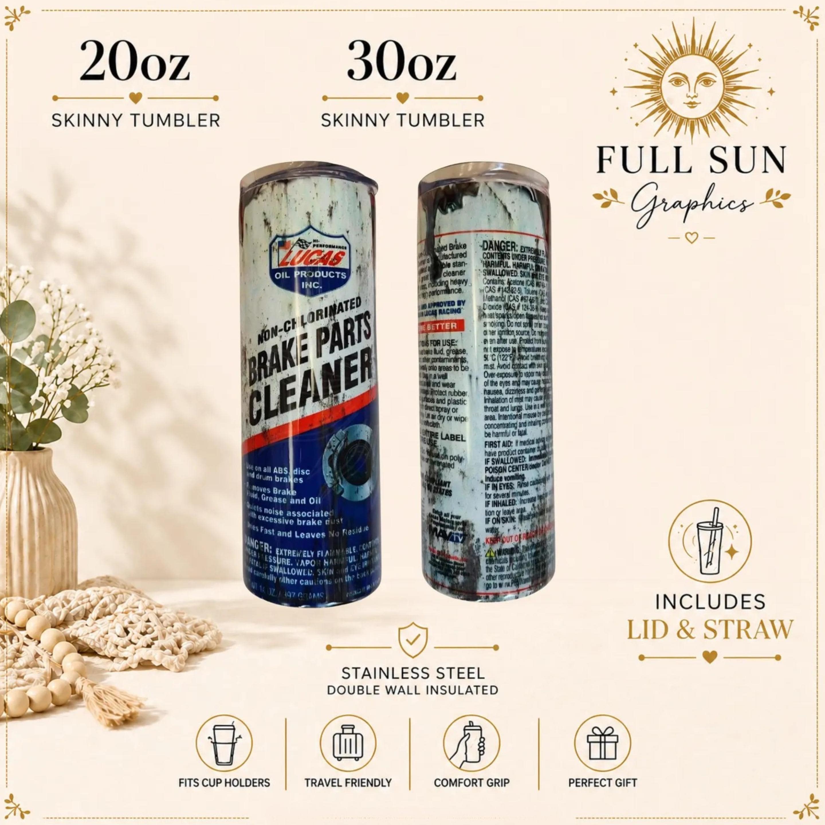 Brake Parts Cleaner Tumbler Funny Mechanic Gift for Him Dad Husband 20oz 30oz Stainless Steel Cup