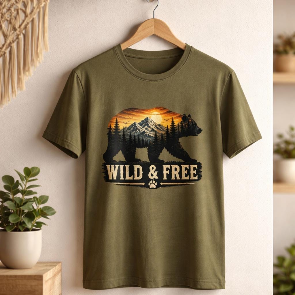 Wild and Free Bear Comfort Colors Shirt Camping Tee Outdoor Adventure Gift for Her Nature Lover