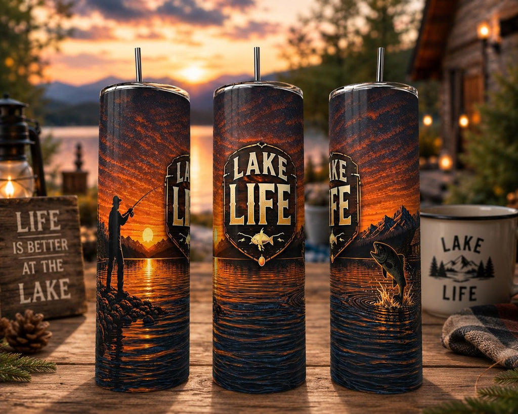 Fishing Tumbler|Sunset Fishing Tumbler, Stainless Steel Lake Life Travel Mug, Outdoor Adventure Gift