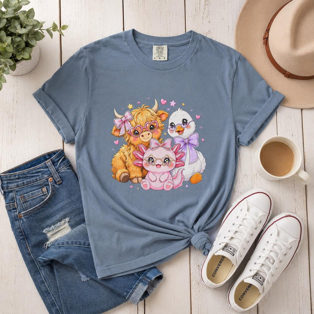 Cute Farm Animals T-Shirt, Cow Chick Kitten Kawaii Tee, Cottagecore Shirt, Country Girl Gift, Pastel Aesthetic Farmhouse Tee