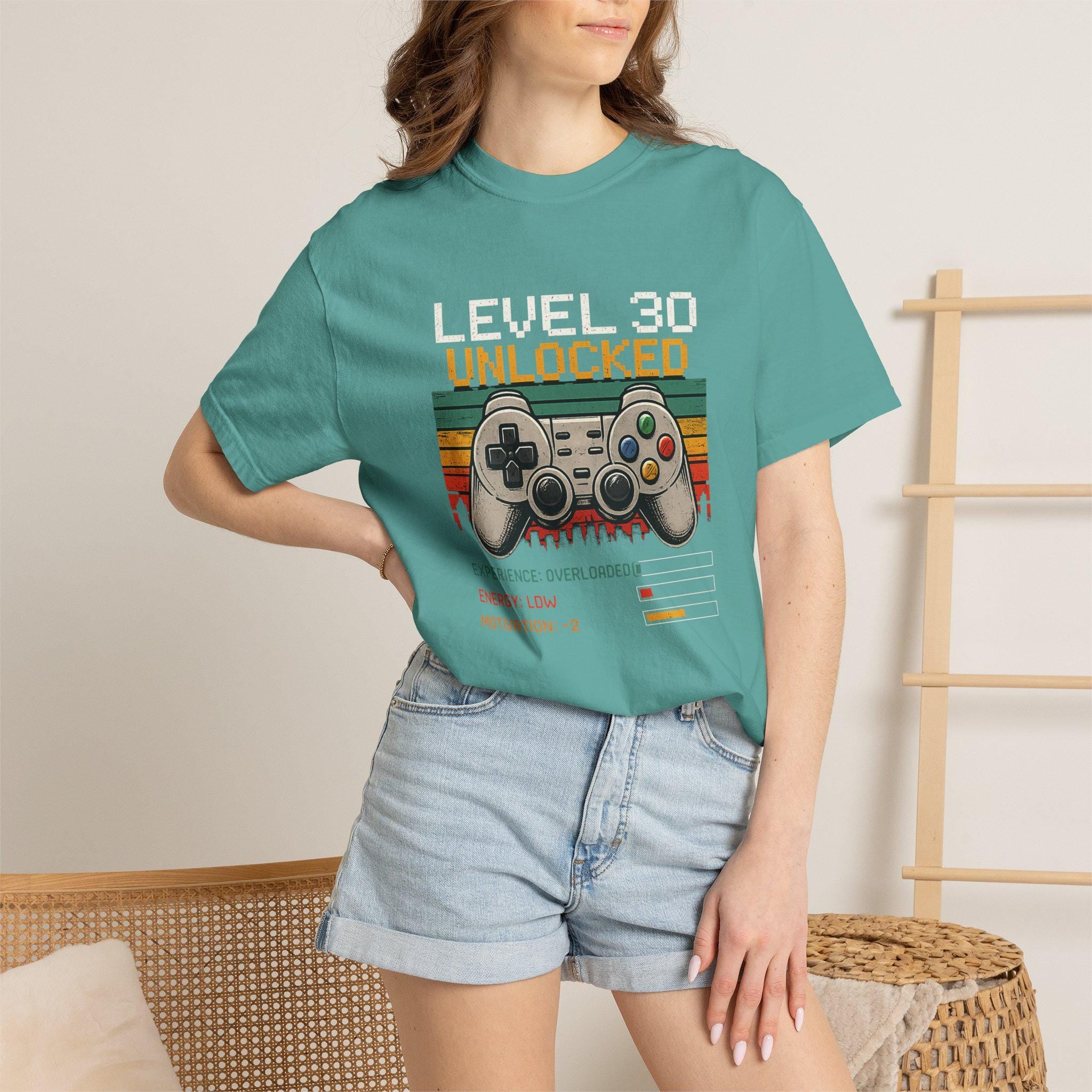 Level 30 Unlocked Gamer Shirt, 30th Birthday Gift for Him, Funny Video Game Tee, Retro Gaming T-Shirt, Nerdy 30 Bday Present
