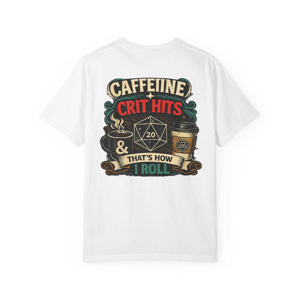 D20 Caffeine Crit Shirt, Funny DnD T-Shirt, Dungeons and Dragons Coffee Tee, Tabletop RPG Gift, DnD Nerd Gamer Shirt for Him