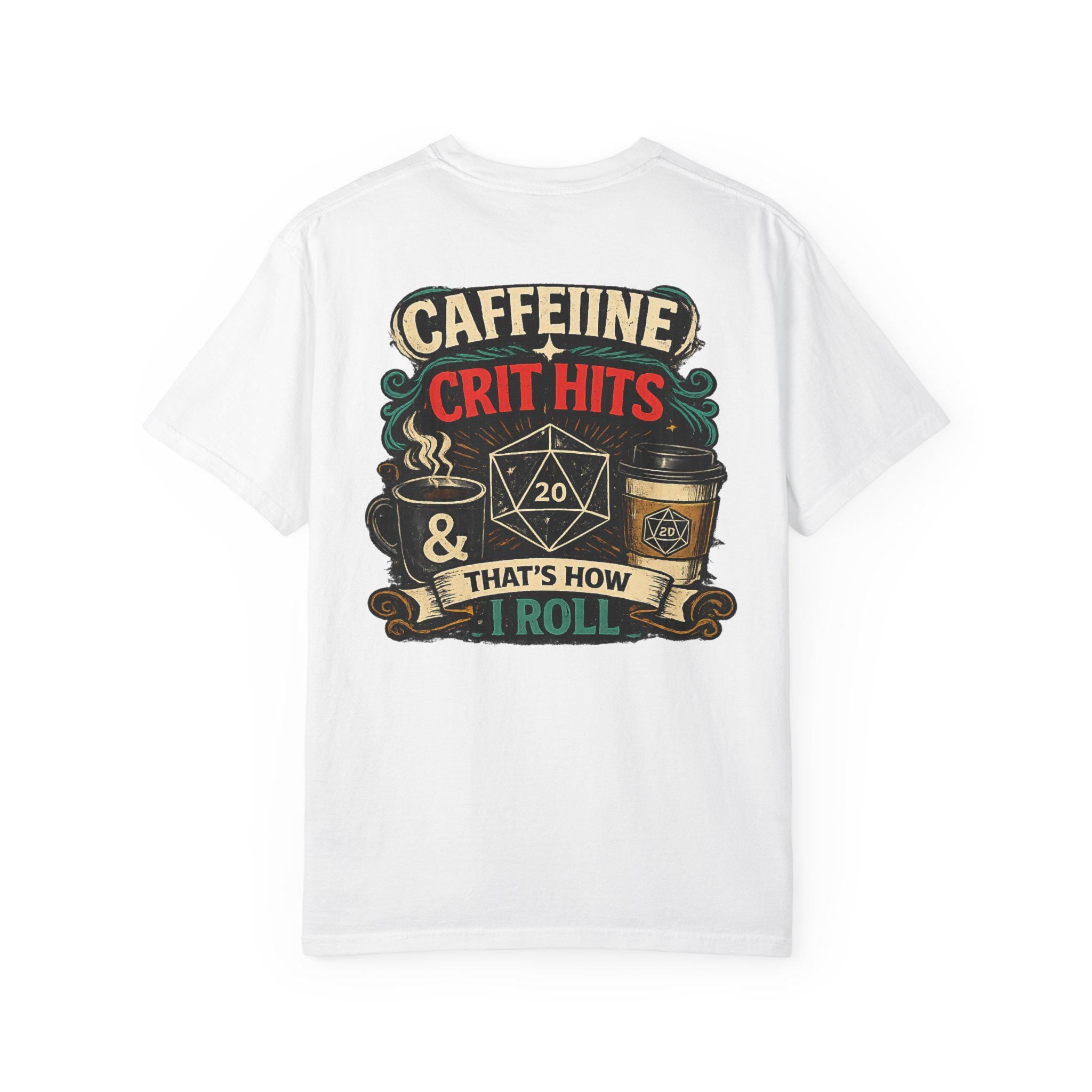D20 Caffeine Crit Shirt, Funny DnD T-Shirt, Dungeons and Dragons Coffee Tee, Tabletop RPG Gift, DnD Nerd Gamer Shirt for Him