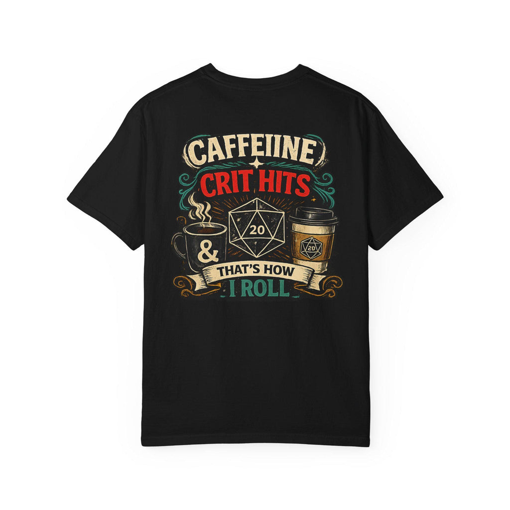 D20 Caffeine Crit Shirt, Funny DnD T-Shirt, Dungeons and Dragons Coffee Tee, Tabletop RPG Gift, DnD Nerd Gamer Shirt for Him