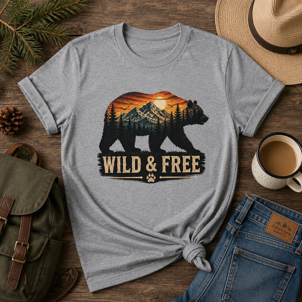 Wild and Free Bear Comfort Colors Shirt Camping Tee Outdoor Adventure Gift for Her Nature Lover