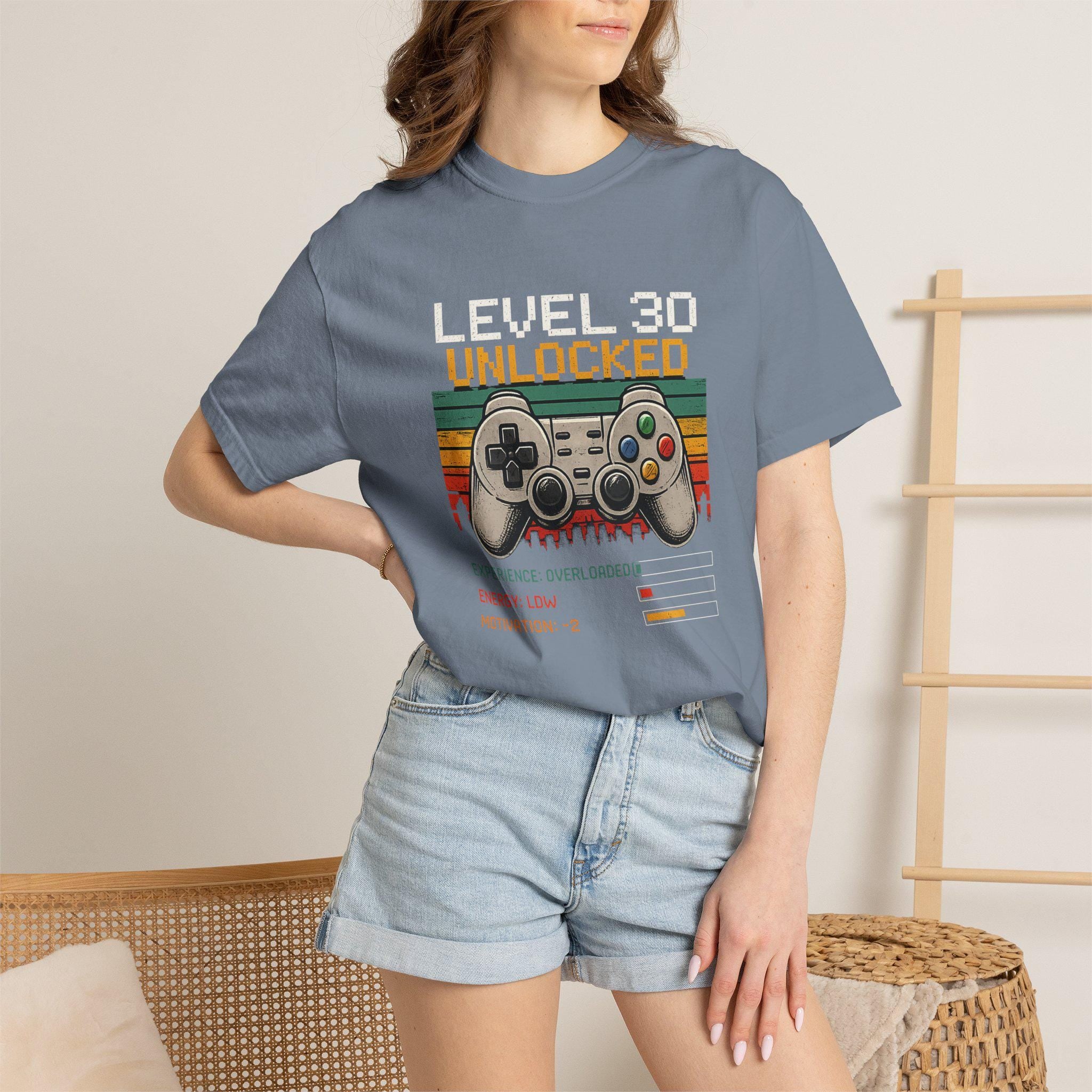 Level 30 Unlocked Gamer Shirt, 30th Birthday Gift for Him, Funny Video Game Tee, Retro Gaming T-Shirt, Nerdy 30 Bday Present