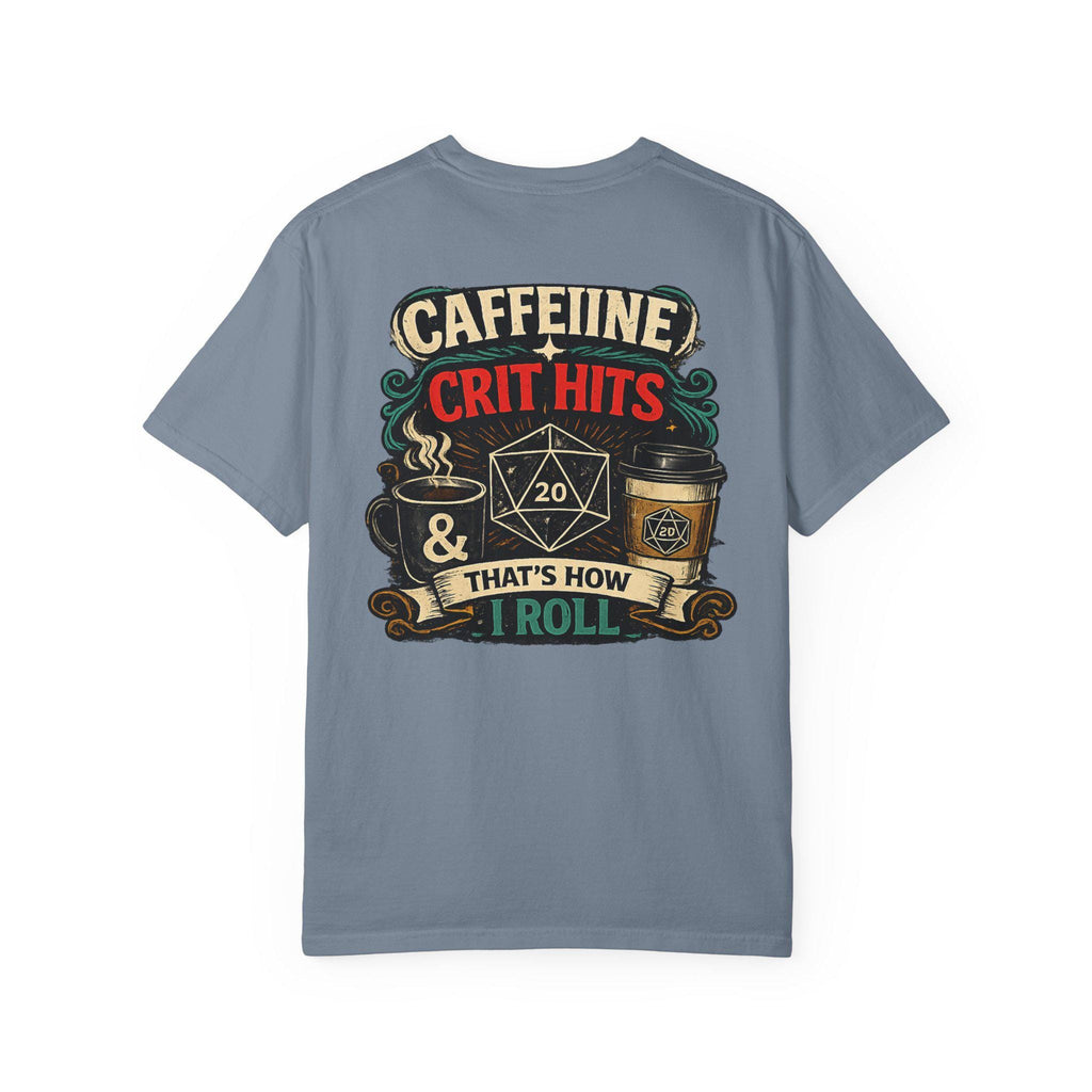 D20 Caffeine Crit Shirt, Funny DnD T-Shirt, Dungeons and Dragons Coffee Tee, Tabletop RPG Gift, DnD Nerd Gamer Shirt for Him