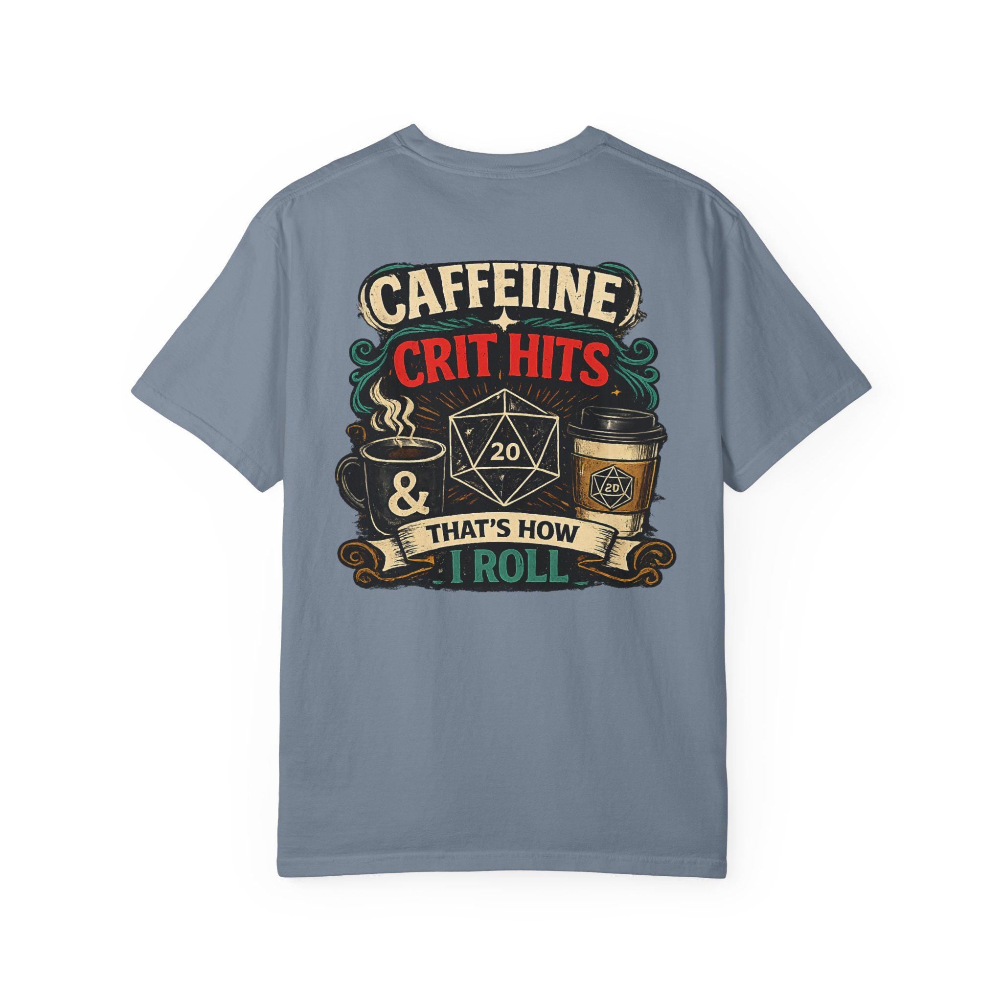 D20 Caffeine Crit Shirt, Funny DnD T-Shirt, Dungeons and Dragons Coffee Tee, Tabletop RPG Gift, DnD Nerd Gamer Shirt for Him