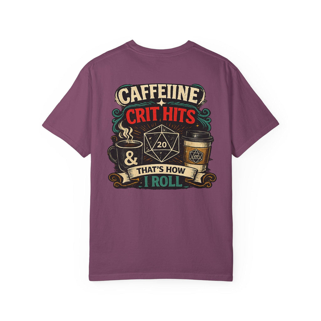 D20 Caffeine Crit Shirt, Funny DnD T-Shirt, Dungeons and Dragons Coffee Tee, Tabletop RPG Gift, DnD Nerd Gamer Shirt for Him