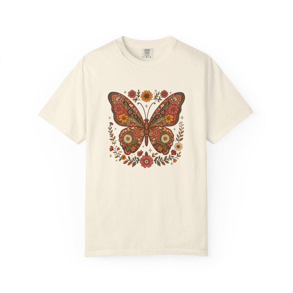 Boho Butterfly Wildflower T-Shirt, Cottagecore Floral Tee, Nature Lover Shirt, Vintage Botanical Comfort Colors Tee, Meadow Gift