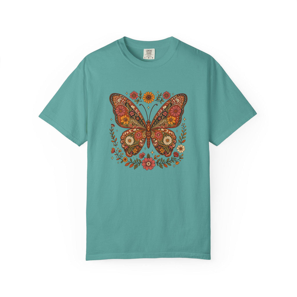Boho Butterfly Wildflower T-Shirt, Cottagecore Floral Tee, Nature Lover Shirt, Vintage Botanical Comfort Colors Tee, Meadow Gift