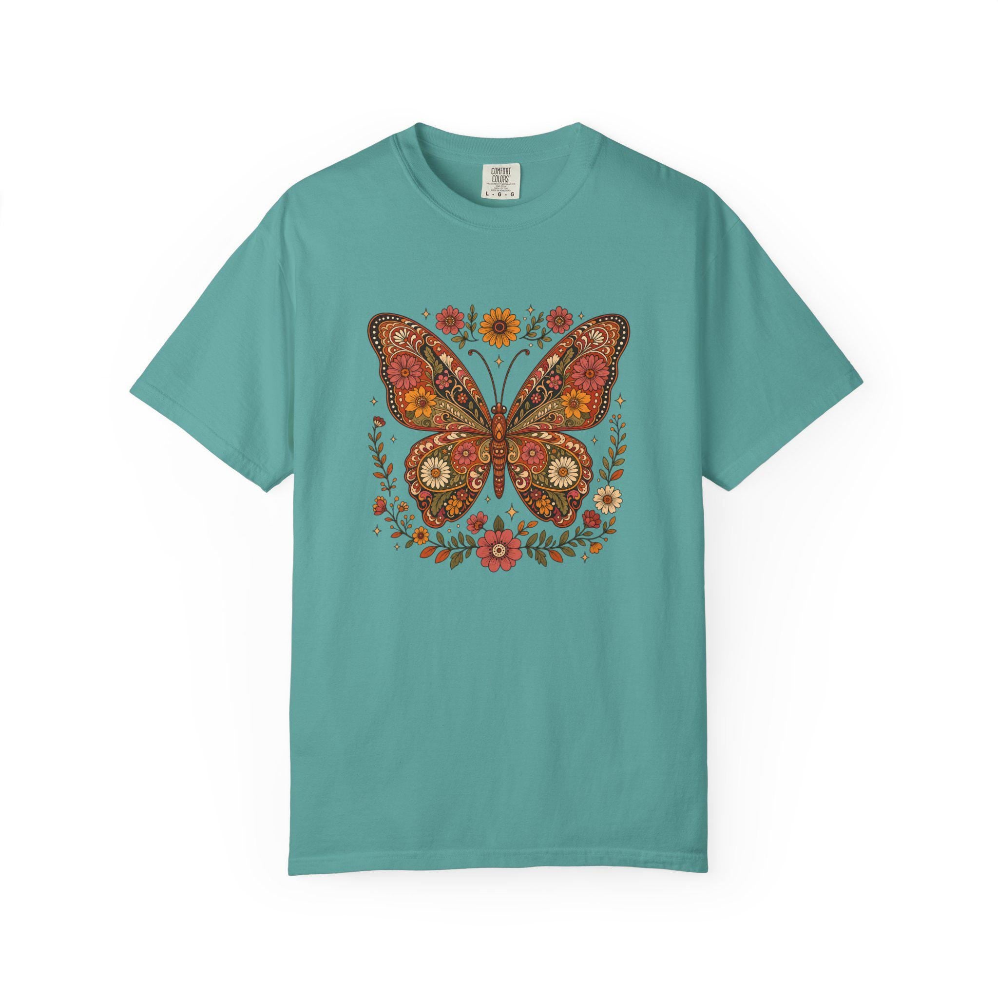 Boho Butterfly Wildflower T-Shirt, Cottagecore Floral Tee, Nature Lover Shirt, Vintage Botanical Comfort Colors Tee, Meadow Gift