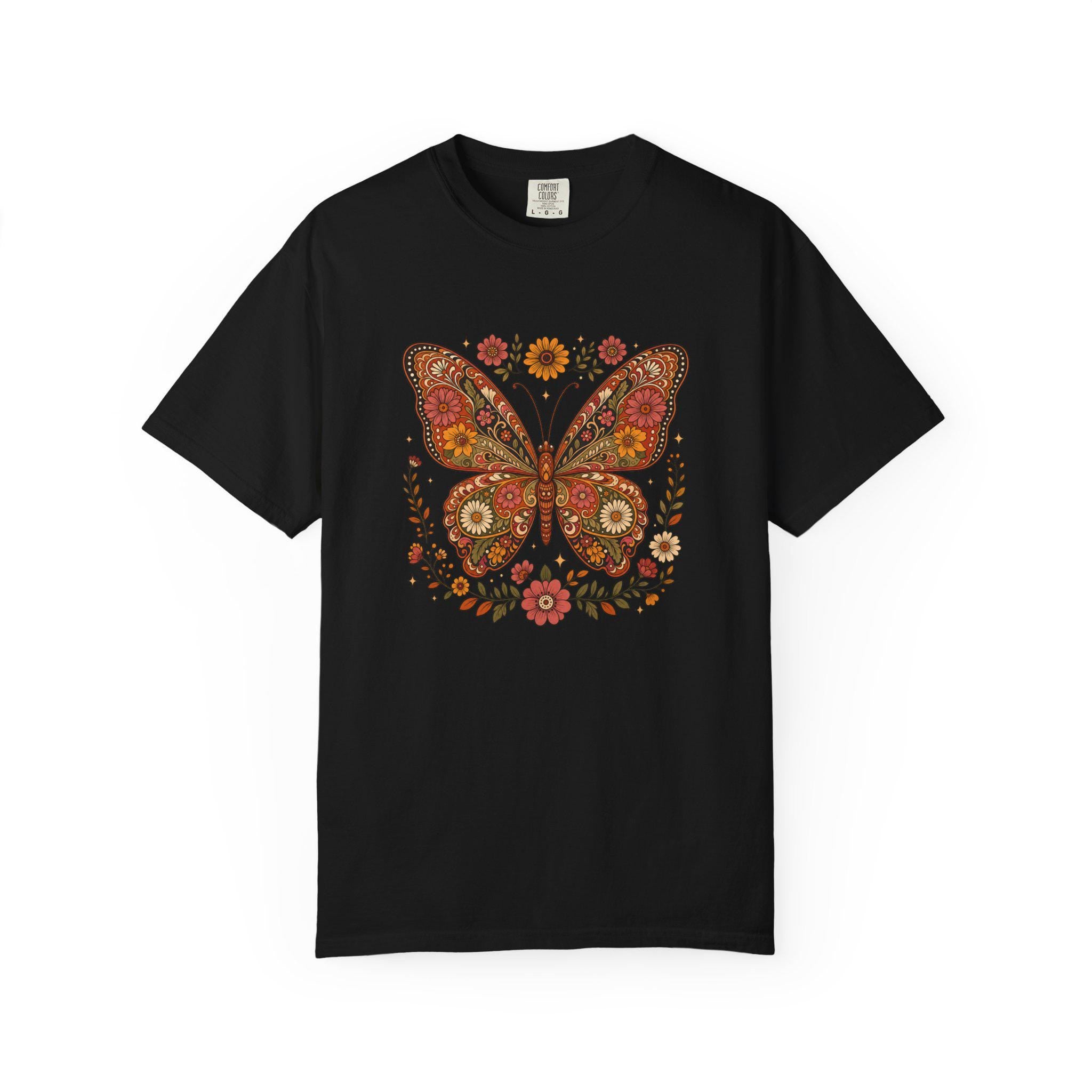 Boho Butterfly Wildflower T-Shirt, Cottagecore Floral Tee, Nature Lover Shirt, Vintage Botanical Comfort Colors Tee, Meadow Gift