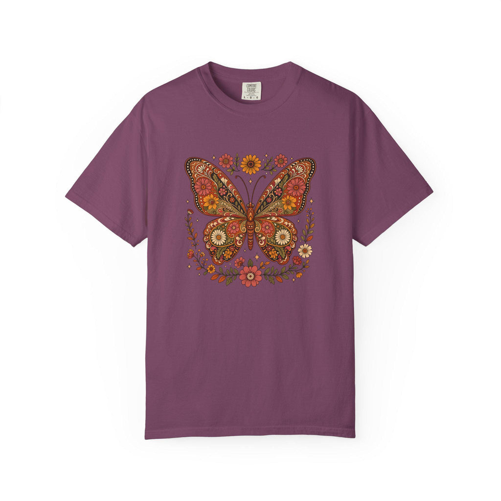 Boho Butterfly Wildflower T-Shirt, Cottagecore Floral Tee, Nature Lover Shirt, Vintage Botanical Comfort Colors Tee, Meadow Gift