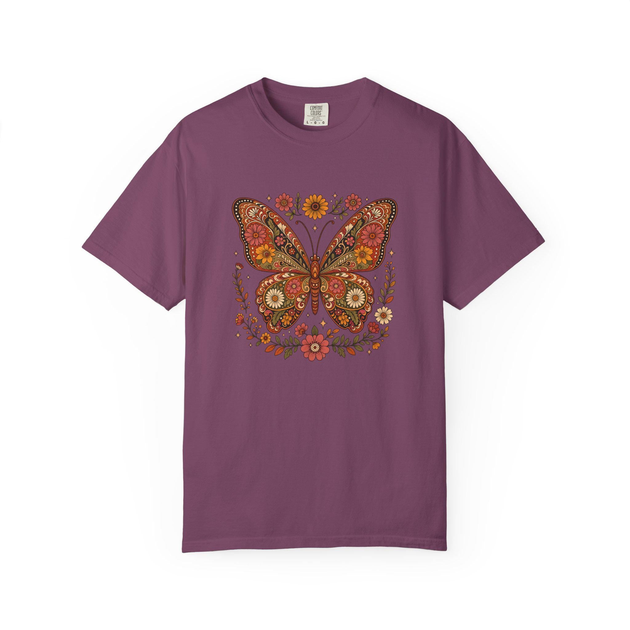 Boho Butterfly Wildflower T-Shirt, Cottagecore Floral Tee, Nature Lover Shirt, Vintage Botanical Comfort Colors Tee, Meadow Gift