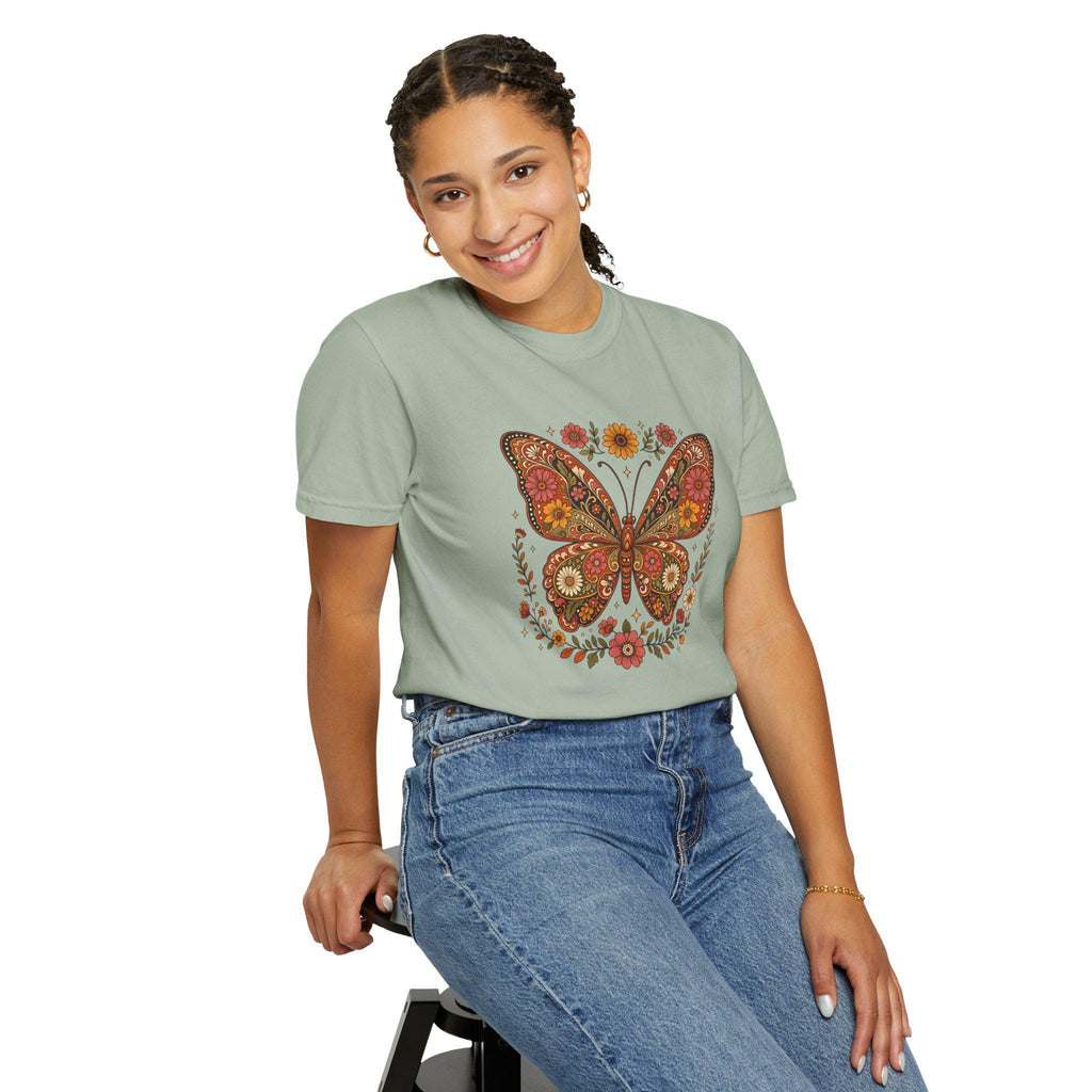 Boho Butterfly Wildflower T-Shirt, Cottagecore Floral Tee, Nature Lover Shirt, Vintage Botanical Comfort Colors Tee, Meadow Gift